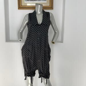 A.D. MOON Romper Gray/Teal Plaid Size M